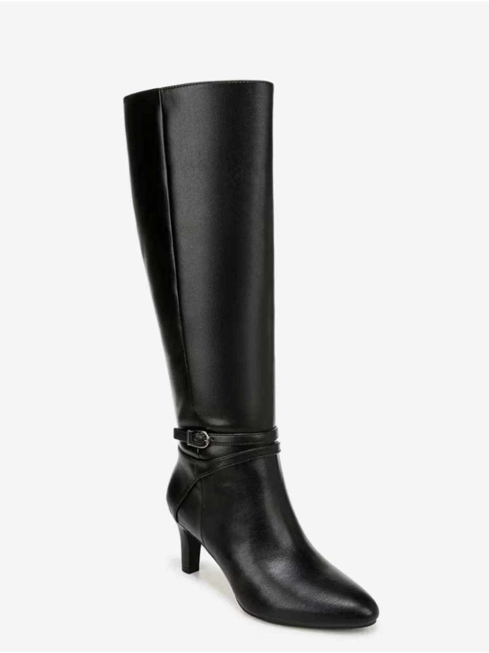 New LifeStride Black Tall  Knee-High Heeled Boots with Buckle Strap sz 11WIDE